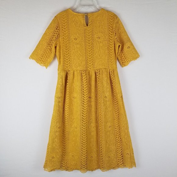 Tea N Rose Yellow Lace Overlay Knee Length Midi Dress sz M - Picture 4 of 8